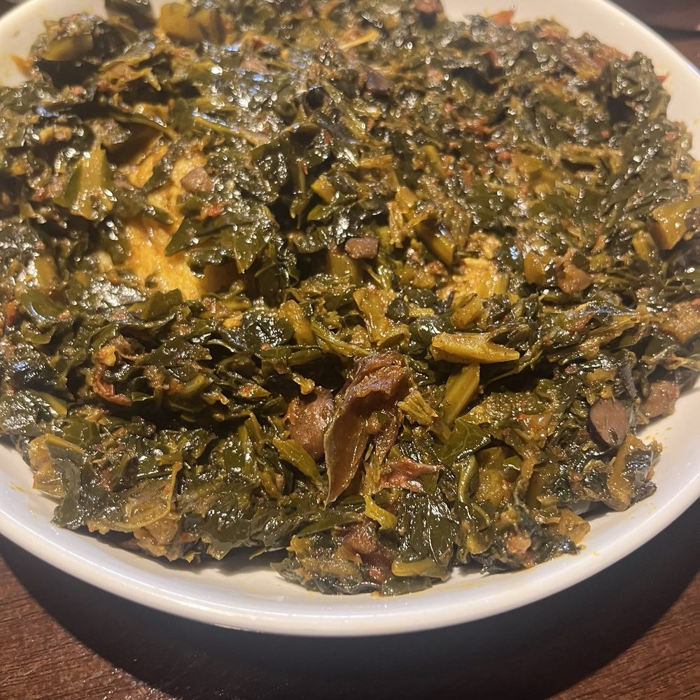 Cafe Songhai - Efo Riro Soup with Snapper Fried Fish - African Near Me - Peachtree Corners, Georgia Cafe Songhai - Efo Riro Soup with Snapper Fried Fish - African Near Me - Peachtree Corners, Georgia