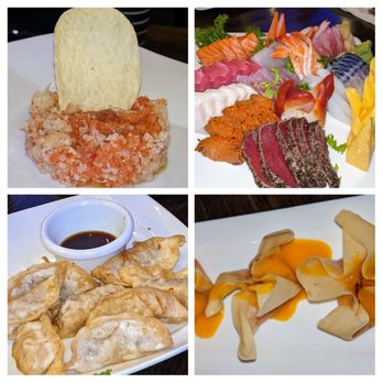 Nova Asian Bistro - Spicy tuna tower (good), Sashimi (one pc of each option-great!), fried dumplings (good) and Money Bags (filled w.cooked spicy tuna..weird!) - Sushi Bars Near Me - New Hyde Park, New York Nova Asian Bistro - Spicy tuna tower (good), Sashimi (one pc of each option-great!), fried dumplings (good) and Money Bags (filled w.cooked spicy tuna..weird!) - Sushi Bars Near Me - New Hyde Park, New York