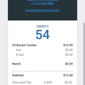BussinBuns - Notice the non-cash fee - Food Trucks Near Me - Austin, Texas