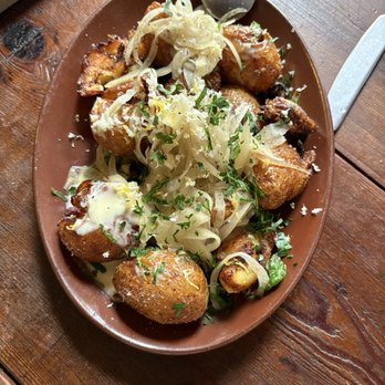 Manuela - Butterball Potatoes, Crème Fraiche, Pickled Onion, Shishito, Horseradish - New American Near Me - Los Angeles, California Manuela - Butterball Potatoes, Crème Fraiche, Pickled Onion, Shishito, Horseradish - New American Near Me - Los Angeles, California
