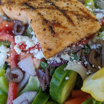 California Fresh - Salmon Greek salad - Pizza Near Me - Los Angeles, California California Fresh - Salmon Greek salad - Pizza Near Me - Los Angeles, California