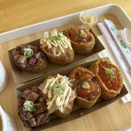 Soy Marinated Salmon, Seared Tuna, Ikura, Creamy Onion Salmon