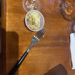 this is their 'side' of potato salad that they claim comes with the meal but they in fact charge you. can it be any smaller?! the audacity. this is their 'side' of potato salad that they claim comes with the meal but they in fact charge you. can it be any smaller?! the audacity.