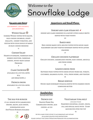 Menu photo 4 Blue Lake Bistro at Snowflake Lodge Arnold, CA