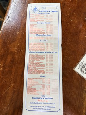 Menu photo 1 Pancho's Takos Puerto Vallarta, JAL
