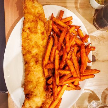 Fisher's - Cod Fish and Sweet Potato fries - Fish & Chips Near Me - London, XGL Fisher's - Cod Fish and Sweet Potato fries - Fish & Chips Near Me - London, XGL