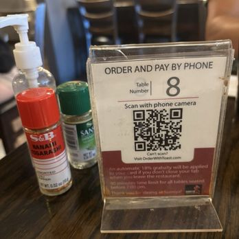 Sumiya - QR code, hand sanitizer and 2 kinds of pepper at the table - Japanese Near Me - Santa Clara, California