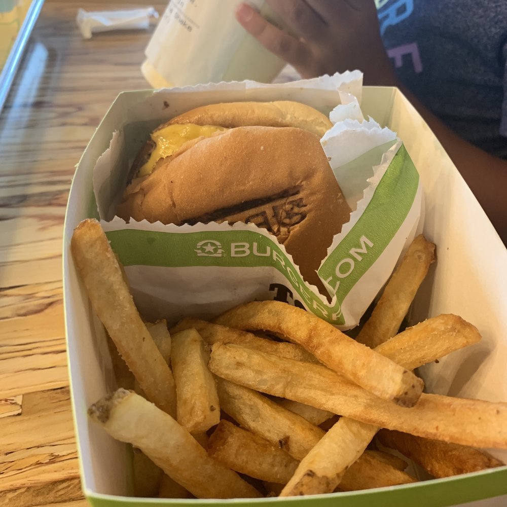 BurgerFi - Kids meal: kids cheeseburger and junior fries (comes with 'honest' brans juice) - Burgers Near Me - Cary, North Carolina BurgerFi - Kids meal: kids cheeseburger and junior fries (comes with 'honest' brans juice) - Burgers Near Me - Cary, North Carolina