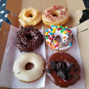 Buzz Cup - Old Fashioned, Chocolate chocolate chip, maple blueberry, maple bacon, vanilla M&M, & Chocolate Oreo - Donuts Near Me - Mount Sterling, Kentucky