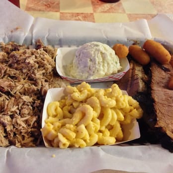 Phil's Bar-B-Que Pit - Two meat combo platter: sliced brisket, pulled pork, mac 'n cheese, and potato salad - Barbeque Near Me - Black Mountain, North Carolina Phil's Bar-B-Que Pit - Two meat combo platter: sliced brisket, pulled pork, mac 'n cheese, and potato salad - Barbeque Near Me - Black Mountain, North Carolina