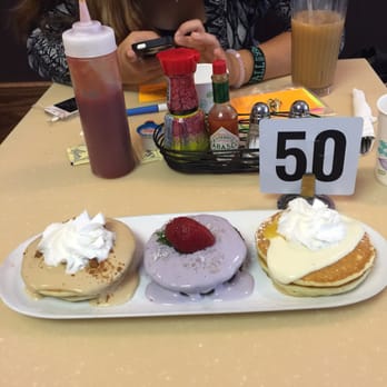 My Cafe - My "Flight of Pancakes" Cookie butter, chocolate taro haupia, Lilikoi.  Look we are #50 (like 50th state) - Breakfast & Brunch Near Me - Kapolei, Hawaii