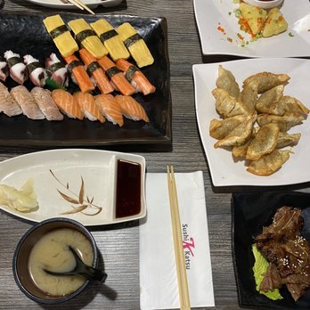 Sushi Katsu - Gyoza + BBQ Beef + Miso Soup + Fried Tofu - Sushi Bars Near Me - Lakewood, Colorado Sushi Katsu - Gyoza + BBQ Beef + Miso Soup + Fried Tofu - Sushi Bars Near Me - Lakewood, Colorado