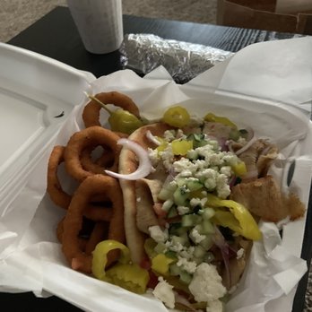 Gyro Palace - Chicken Gyro Platter with onion rings - Mediterranean Near Me - Miamisburg, Ohio