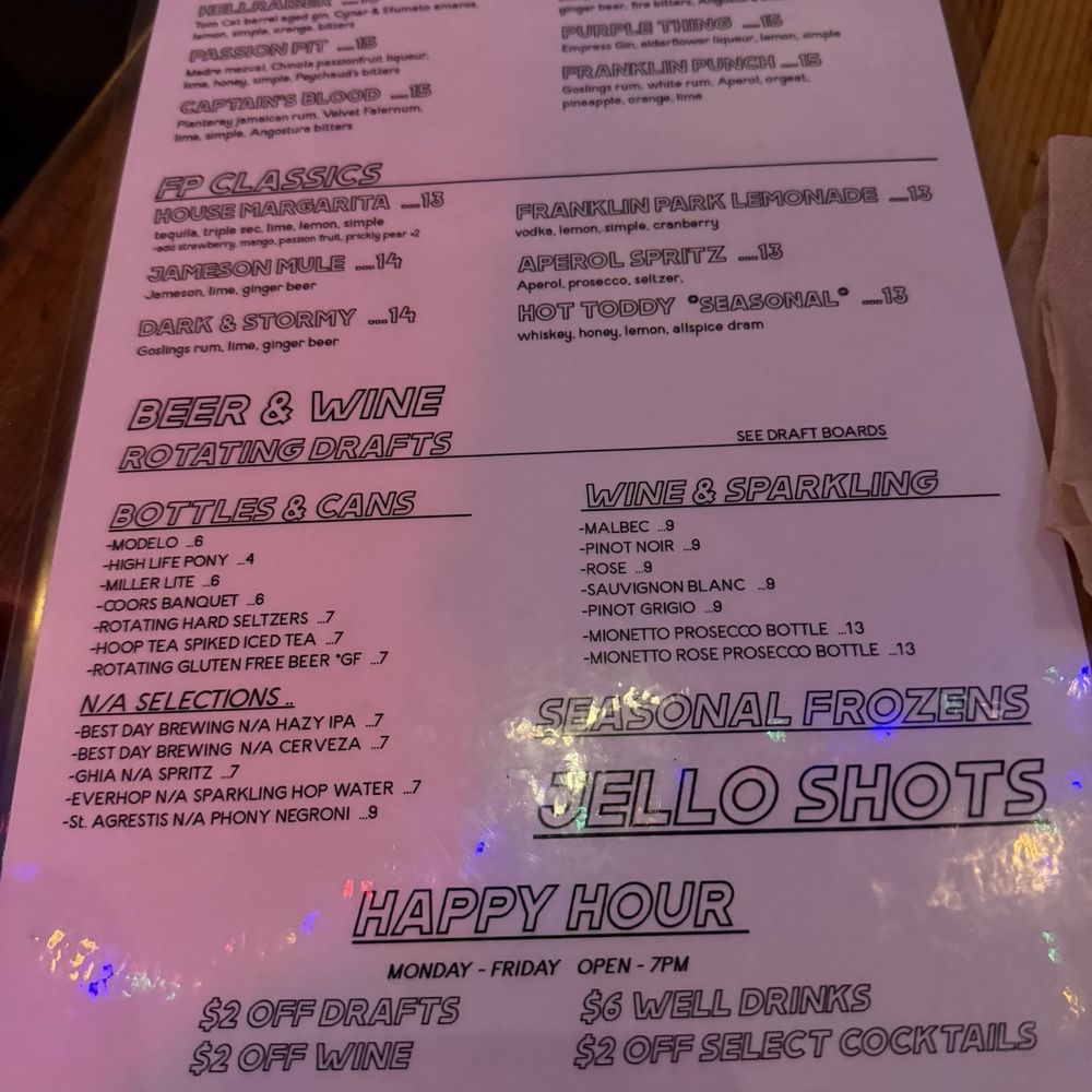 Franklin Park - Drinks menu - Bars Near Me - Brooklyn, New York
