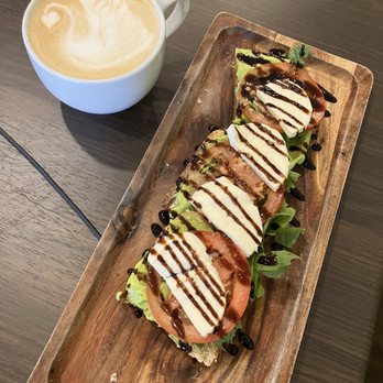 Chit Chat Cafe - Caprese toast $12 and latte $7 - Coffee & Tea Near Me - Manteca, California