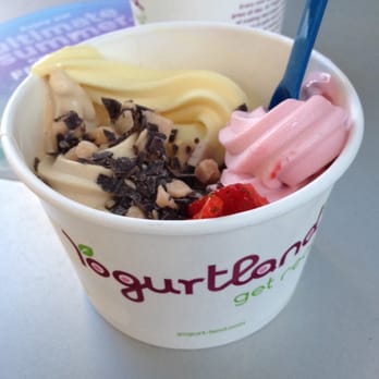 Yogurtland - Salted caramel pecan with toffee crunch for me & mango & strawberry for baby girl - Ice Cream & Frozen Yogurt Near Me - Downey, California