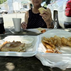 Yesterdays Grill - Barbecue sandwich with slaw and chips with ranch dressing.