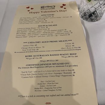 Arthur's Prime Steakhouse - The second side of the special menu...that didn't include lamb. - Steakhouses Near Me - Little Rock, Arkansas