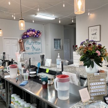 Nutrition on Main - a counter with a variety of food items - Bubble Tea Near Me - Youngsville, North Carolina Nutrition on Main - a counter with a variety of food items - Bubble Tea Near Me - Youngsville, North Carolina