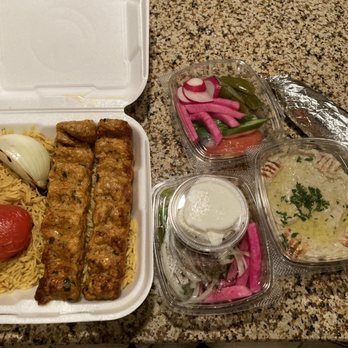 Med Cuisine - M9. Chicken Kebab (Kafta), A3. Baba Ghanoush - Mediterranean Near Me - Tucson, Arizona