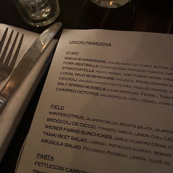 Union - Menu - Italian Near Me - Pasadena, California