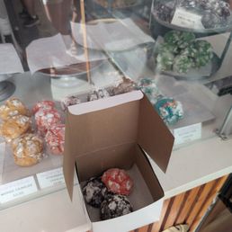 Crinkle cookies in ube, chocolate and strawberry, with many other creative niche flavors to choose from