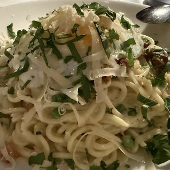Postino - Spaghetti carbonara, prosciutto, peas and egg. - New American Near Me - Lafayette, California