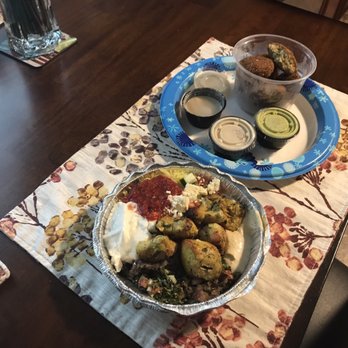 The Fresh Mediterranean - Chicken bowl with entire restaurant mixed in Falafel and dipping sauces - Mediterranean Near Me - Lawrence, Kansas The Fresh Mediterranean - Chicken bowl with entire restaurant mixed in Falafel and dipping sauces - Mediterranean Near Me - Lawrence, Kansas
