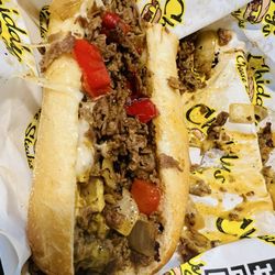 Chiddy's Cheesesteaks of Commack - Cheesesteak with Whiz, peppers and onions