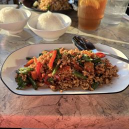 Spicy basil chicken + chicken Pad Thai