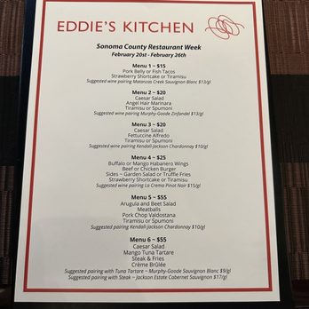 Eddie’s Kitchen - Restaurant Week Menu - Italian Near Me - Santa Rosa, California