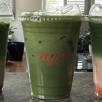 Ayer Coffee - Left to right: strawberry matcha, double matcha, guava matcha - Coffee & Tea Near Me - Tustin, California Ayer Coffee - Left to right: strawberry matcha, double matcha, guava matcha - Coffee & Tea Near Me - Tustin, California