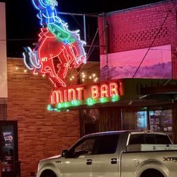 The Mint Bar - Sign at night.