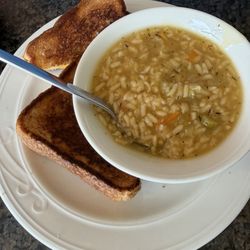 The Social Plate - Grilled cheese with chicken and rice soup
