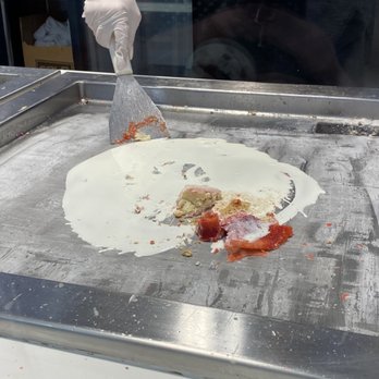 Rolled Ice Cream - Strawberry cheesecake - prepping - Ice Cream & Frozen Yogurt Near Me - Las Vegas, Nevada Rolled Ice Cream - Strawberry cheesecake - prepping - Ice Cream & Frozen Yogurt Near Me - Las Vegas, Nevada