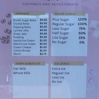 Guanyin Tea House - Toppings and Adjustments (Menu) - Bubble Tea Near Me - West Covina, California