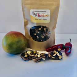 Nuts for Toffee - It Takes Two To Mango (dark chocolate, peanuts, mango, chamoy, Tajin and chili oil)