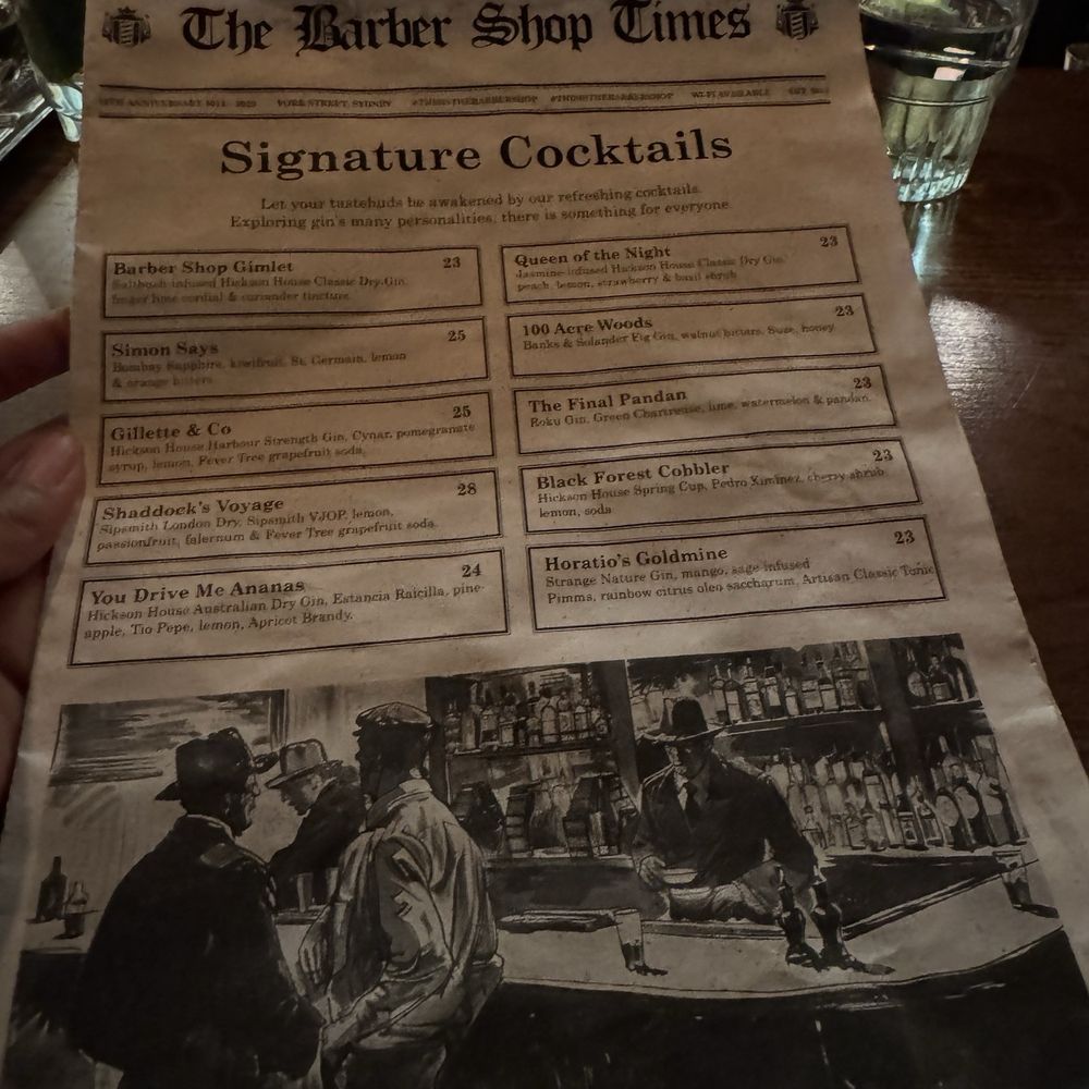 The Barber Shop - Signature Cocktail Menu (April 2025) - Bars Near Me - Sydney, NSW