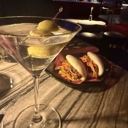 Dirty martini and Bao Buns Dirty martini and Bao Buns