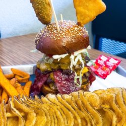 Burger Factory - The Compressor, Sweet Potato Fries, Tornado Fries, Mac N' Cheese bites, Jalapeño Poppers