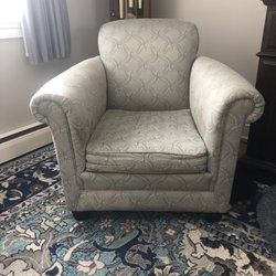 Carter Upholstery - Nothing wrong with this chair . Just want it a navy blue color . And the seat cushion needs to be replaced . Can it be dyed , or reupolsterd
