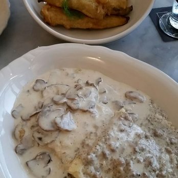 Jacob's Pickles - Appetizers - fried pickles & biscuits with gravy - Comfort Food Near Me - New York, New York Jacob's Pickles - Appetizers - fried pickles & biscuits with gravy - Comfort Food Near Me - New York, New York