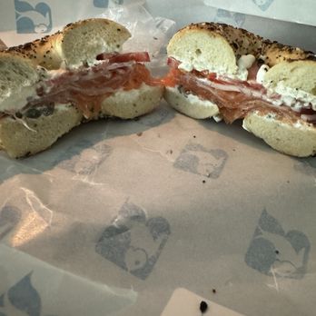 Russ & Daughters - Can't remember the name, but toasted everything with smoked salmon, SCHMEAR of plain cream cheese, tomato, onion, capers. Top tier! - Bagels Near Me - New York, New York Russ & Daughters - Can't remember the name, but toasted everything with smoked salmon, SCHMEAR of plain cream cheese, tomato, onion, capers. Top tier! - Bagels Near Me - New York, New York