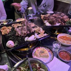 Bulgogi, Pork belly, Brisket! And so many sides included in the Meat Combo $21