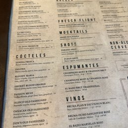 Main drink menu Main drink menu