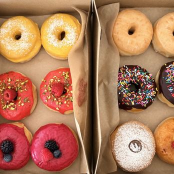 Good Town Doughnuts - donuts! mango; berry and pistachio; berry; plain; chocolate; cream... - Donuts Near Me - Costa Mesa, California Good Town Doughnuts - donuts! mango; berry and pistachio; berry; plain; chocolate; cream... - Donuts Near Me - Costa Mesa, California