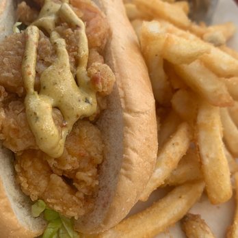 Tom Ham's Lighthouse - Shrimp Po'Boy with fries. (fries were really tasty and crispy) - Breakfast & Brunch Near Me - San Diego, California Tom Ham's Lighthouse - Shrimp Po'Boy with fries. (fries were really tasty and crispy) - Breakfast & Brunch Near Me - San Diego, California