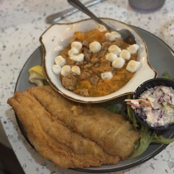 The Boathouse - Fried red fish with sweet potatoes - Seafood Near Me - Saint Johns, Florida