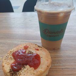 Daniel's Donuts - Iced Coffee and a chunky steak and pepper pie.