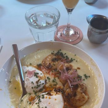 The Peach - Shrimp and grits with SD 2 Eggs - Breakfast & Brunch Near Me - Oakland, California